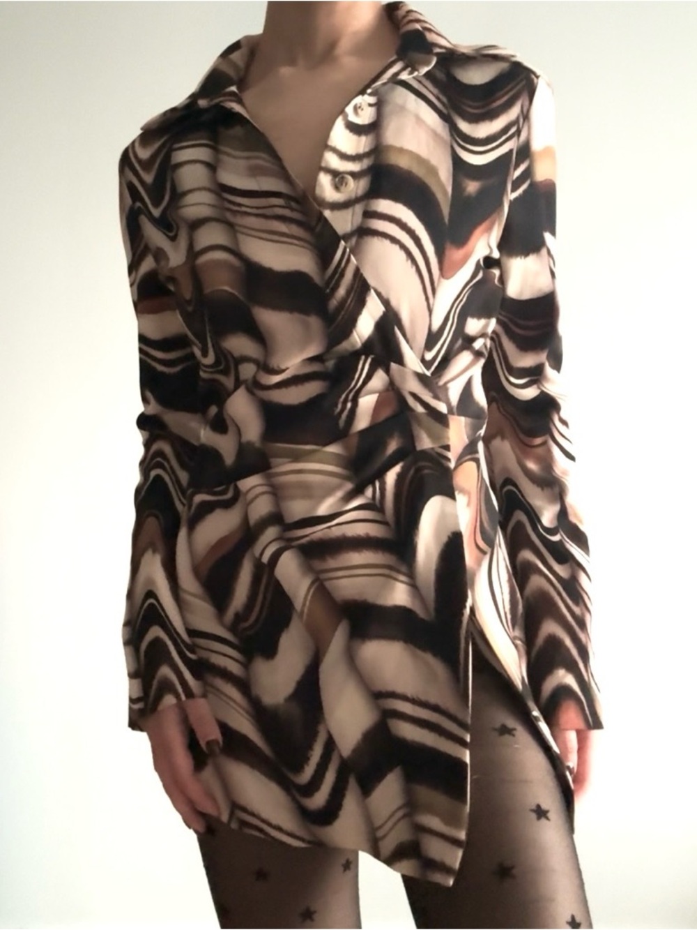 Abstract Swirl Wrap Blouse/Dress in Black & Brown